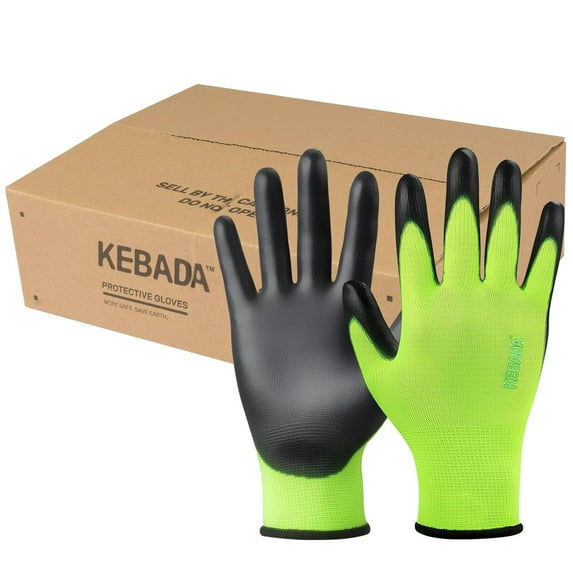 Large Work Gloves for Men and Women, 50 Pairs PU-Coated Gloves for Work, Green