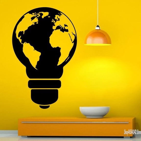 Large World Map Wall Decal Light Bulb Shape Map Art Design Mural Design Interior School Home Bedroom Living Room Decor 89x57cm