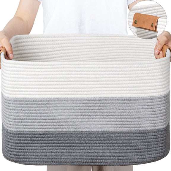 Large Woven Basket 25’’*16’’*16’’ 108L Woven Baskets for storage Baby Laundry Hamper, Cotton Rope Boho Decorative Storage Bin for Living Room, Nursery, Clothes, Pillows Gradient Grey