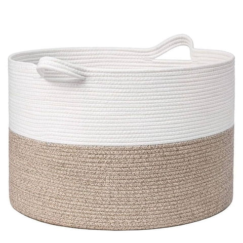 Large Woven Basket With Handles, TINANA Storage Basket for Organizing, Dog Toy Bin, Laundry Basket, Shoe Baske, Blanket Basket for Living Room, Bedroom, Laundry, Nursery