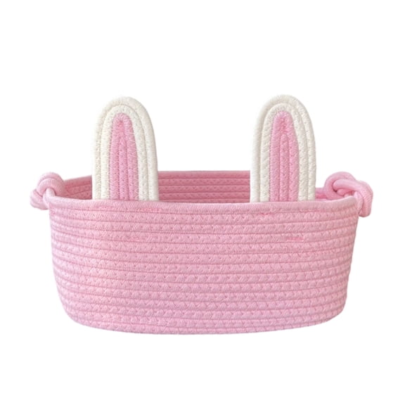 Large Woven Easter Basket with Bunny Ears for Easter Eggs Hunt - Pastel Cotton Rope Bunny Storage Bin for Easter Party Favors - Decorative Multi-Purpose Home Organizer Basket