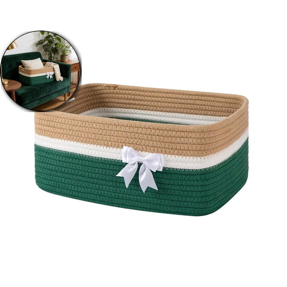 Large Woven Storage Basket with Handles for Living Room Shelves, Bow Basket for Gifts Empty with Gift Bags and Ribbons for Showers Toy Bin