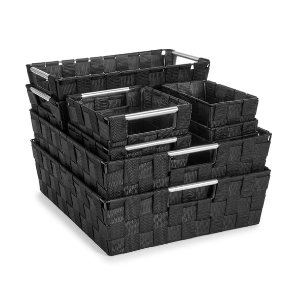 Large Woven Storage Baskets – Mesh Hand-Woven Baskets for Organizing, Fabric Storage Bins for Linen Closet Organizer, Storage Baskets for Shelves and Home Organization