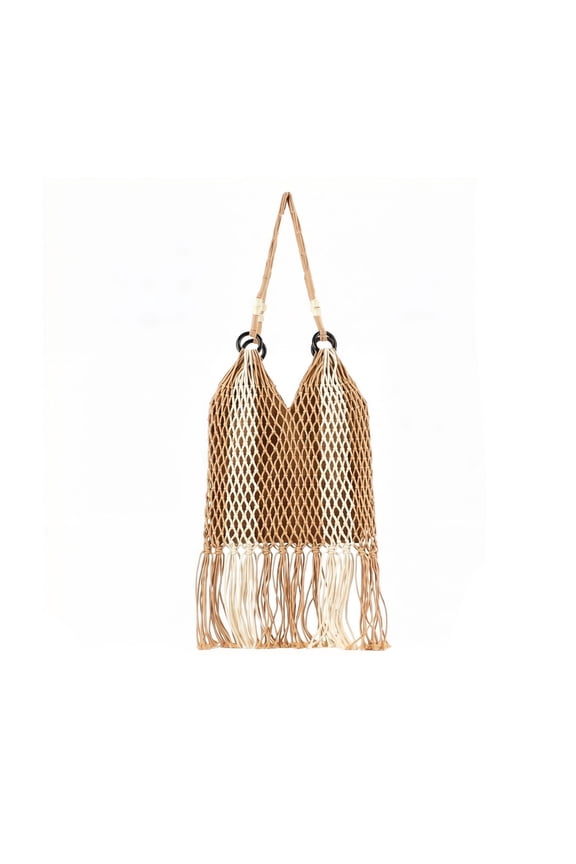 Large Woven Tote Bag for Women, Knitted Shoulder Bag with Tassels, Spacious Beach Bag for Swimwear & Towels, Casual Yarn Handbag for Work Travel