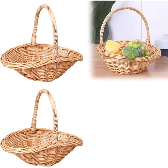 Large Woven Wicker Storage Basket with Handles Natural Willow Portable Organizer for Kitchen Garden Camping