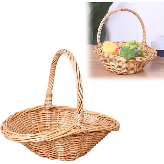 Large Woven Wicker Storage Basket with Handles, Natural Willow, Portable