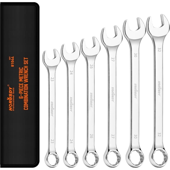 Large Wrench Set with Rolling Pouch | Metric | 6-Piece | 23mm, 24mm, 26mm, 27mm, 30mm, 32mm | 12 Point | Chrome Vanadium Steel