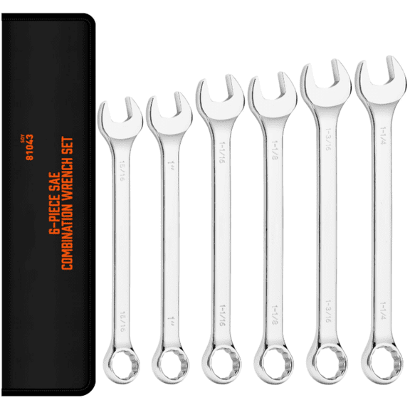 Large Wrench Set with Rolling Pouch | SAE | 6-Piece | 15/16, 1, 1-1/16, 1-1/8, 1-3/16, 1-1/4 | 12 Point | Chrome Vanadium Steel