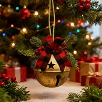 Large Wrought Iron Christmas Bells - Vintage Jingle Bells for Christmas Trees, Front Doors & Parties, Durable Metal Construction, Festive Sound, Adds Retro Holiday Ambiance, 14.6*5.9in, Gold