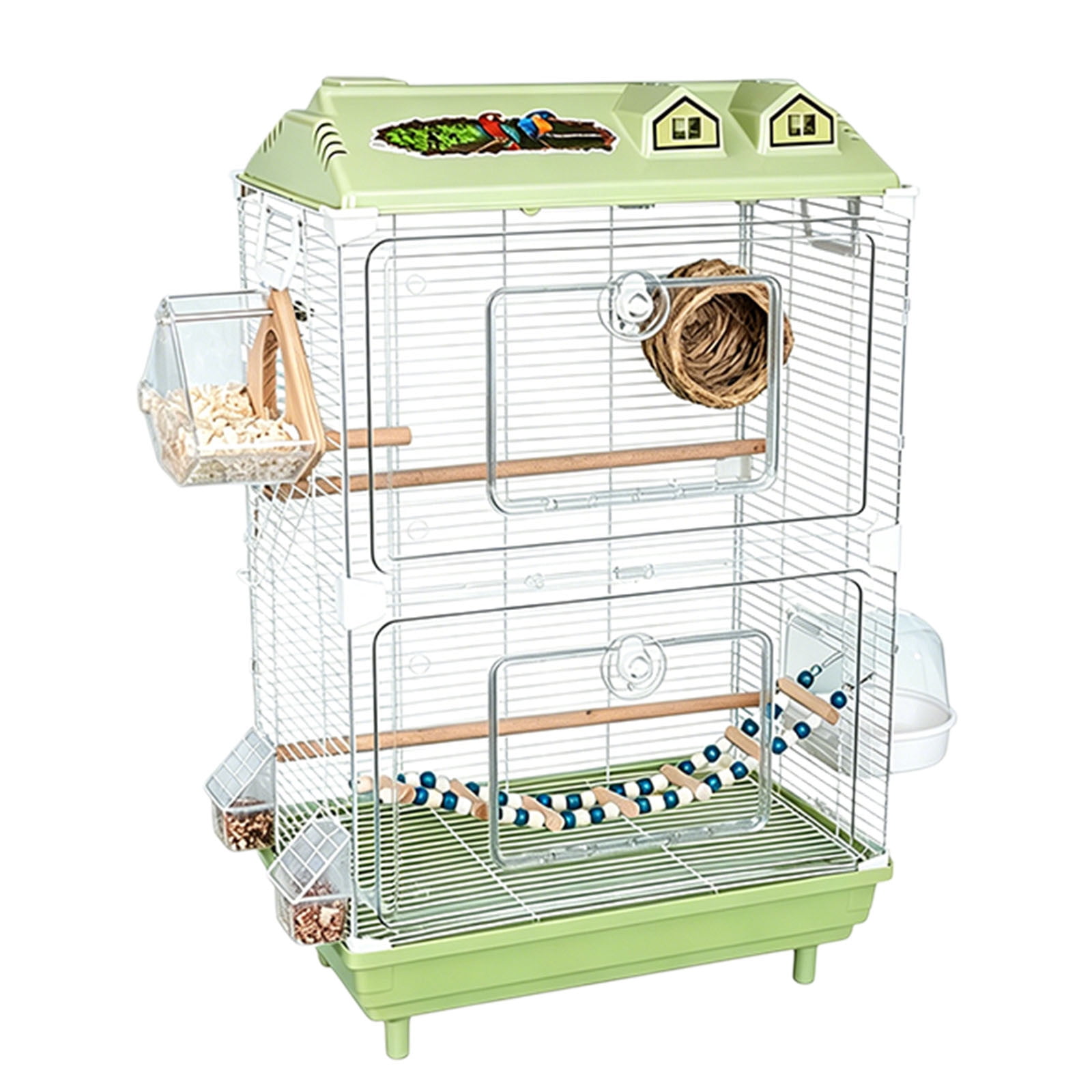 Large Wrought Iron Rolling Bird Cage with Detachable Stand Spacious Flight Aviary for Parakeets Finches Small Pet Birds | 18.50x11.81x30.31 in Green