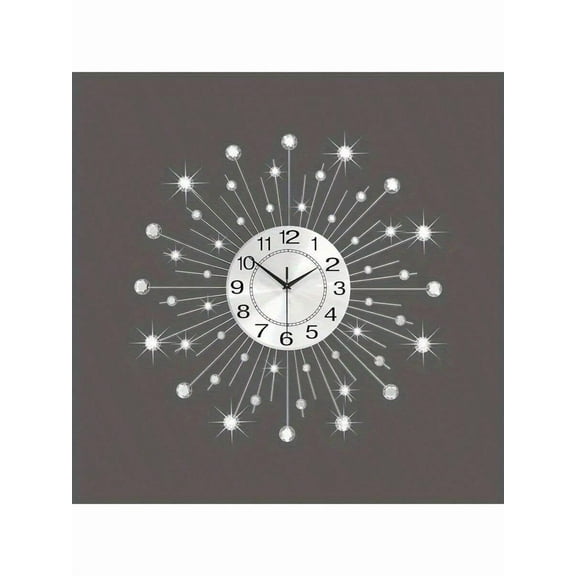Large Wrought Iron Wall Clock 24 Inch, Silent Non-Ticking, Minimalist Modern Metal Decorative Clock for Living Room Kitchen Bedroom Bathroom, Easy to Read Silver Crystal Design