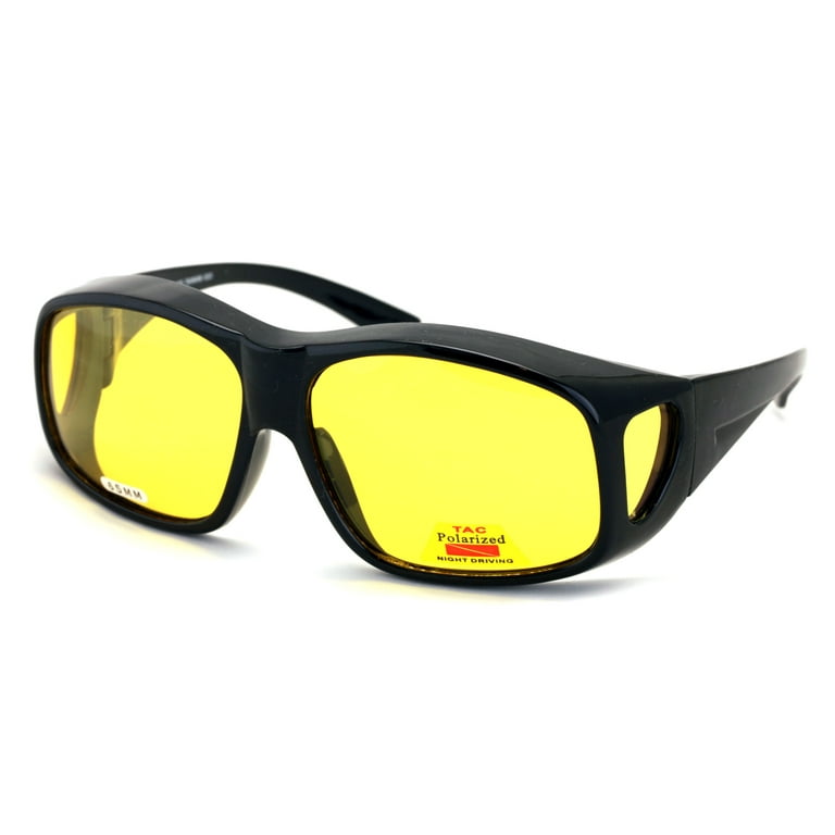Large XL Polarized Fit-Over Night Driving Sunglasses 63mm and 65mm Fitover  Anti-Glare - Yellow Lens Fitover 