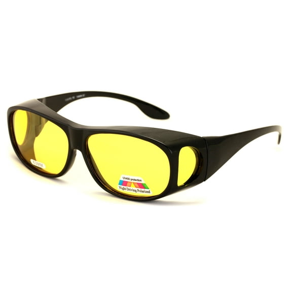Large XL Polarized Fit-Over Night Driving Sunglasses 63mm and 65mm Fitover Anti-Glare - Yellow Lens Fitover