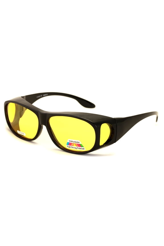 Large XL Polarized Fit-Over Night Driving Sunglasses 63mm and 65mm Fitover Anti-Glare - Yellow Lens Fitover