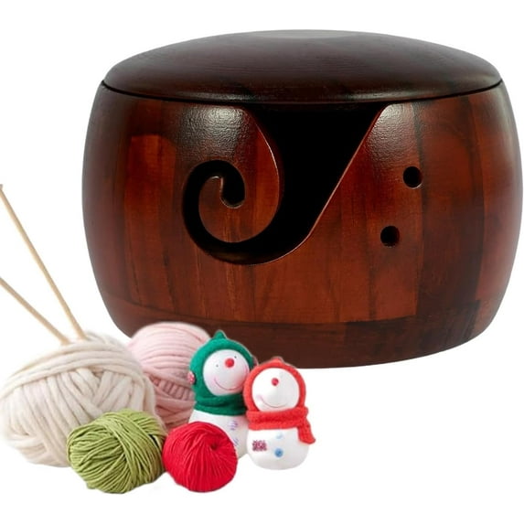 Large Yarn Bowl, Wooden Yarn Bowl with Lid, Knitting Bowl Holder, Handmade Decorative Yarn Holder for Crochet Knitting Pine Wool Ball Organizer Accessories