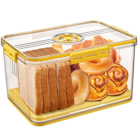 Large-Yellow Airtight Bread Storage Box With Time Recording Dial For Kitchen Counter