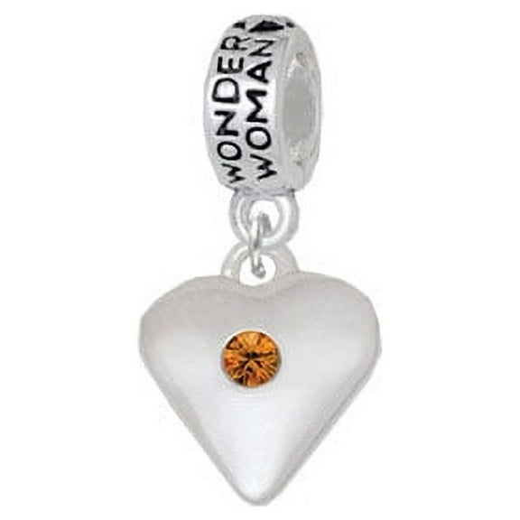 Large Yellow Birthday Crystal Heart - Wonder Woman Charm Bead
