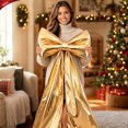 thumbnail image 1 of Large Yellow Christmas Bow Decorations, 43.31 Inch Oversized Metallic Fabric Big Bow Hanging Ornament for Christmas Tree Wall Window Arch Home Party Indoor Outdoor Holiday Decor, 1 of 10