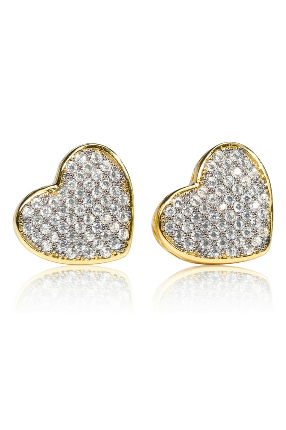 Large Yellow Gold 925 Sterling Silver Micro Pave Women's Cz Heart Stud Earrings