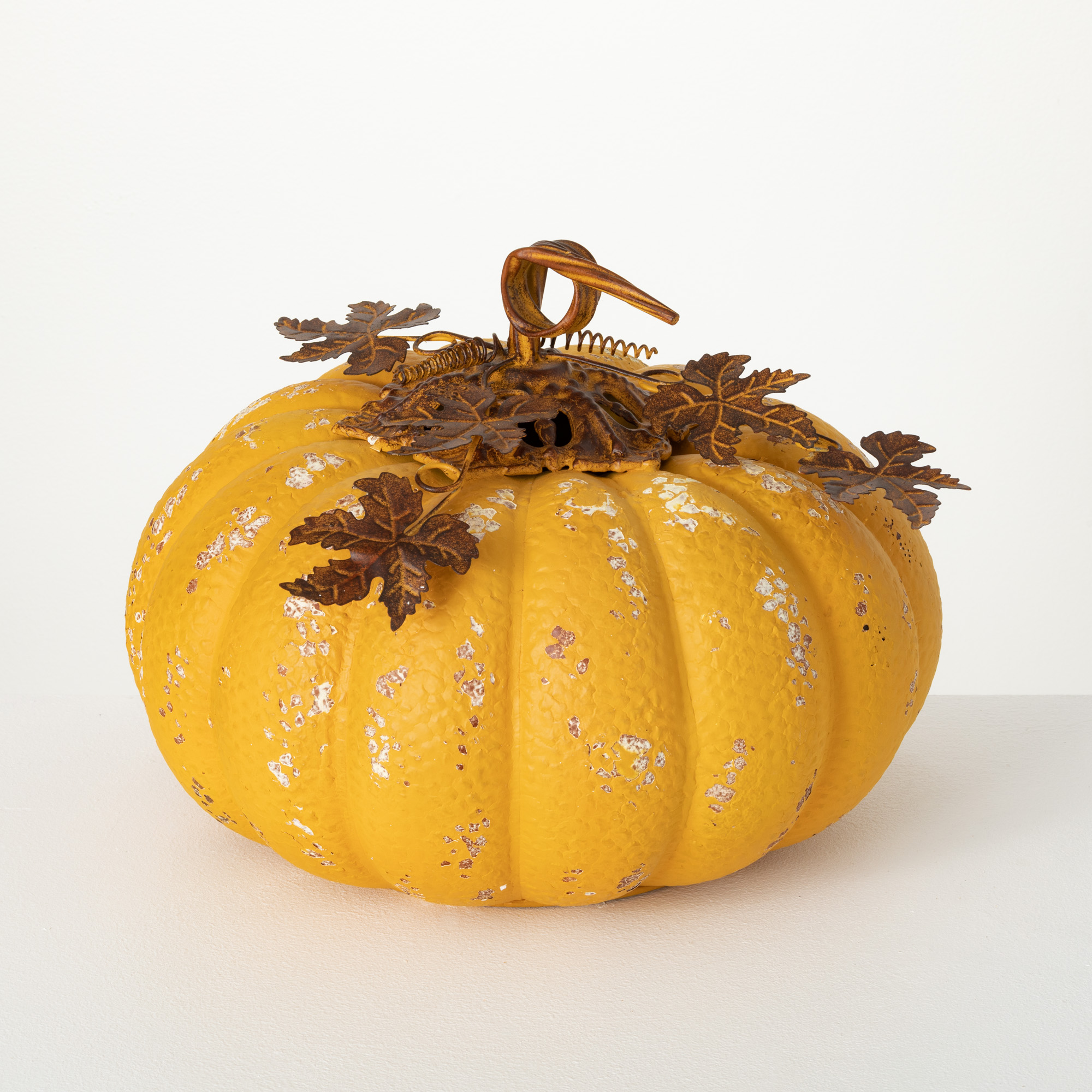 Large Yellow Metal Pumpkin Yellow 13"H Metal