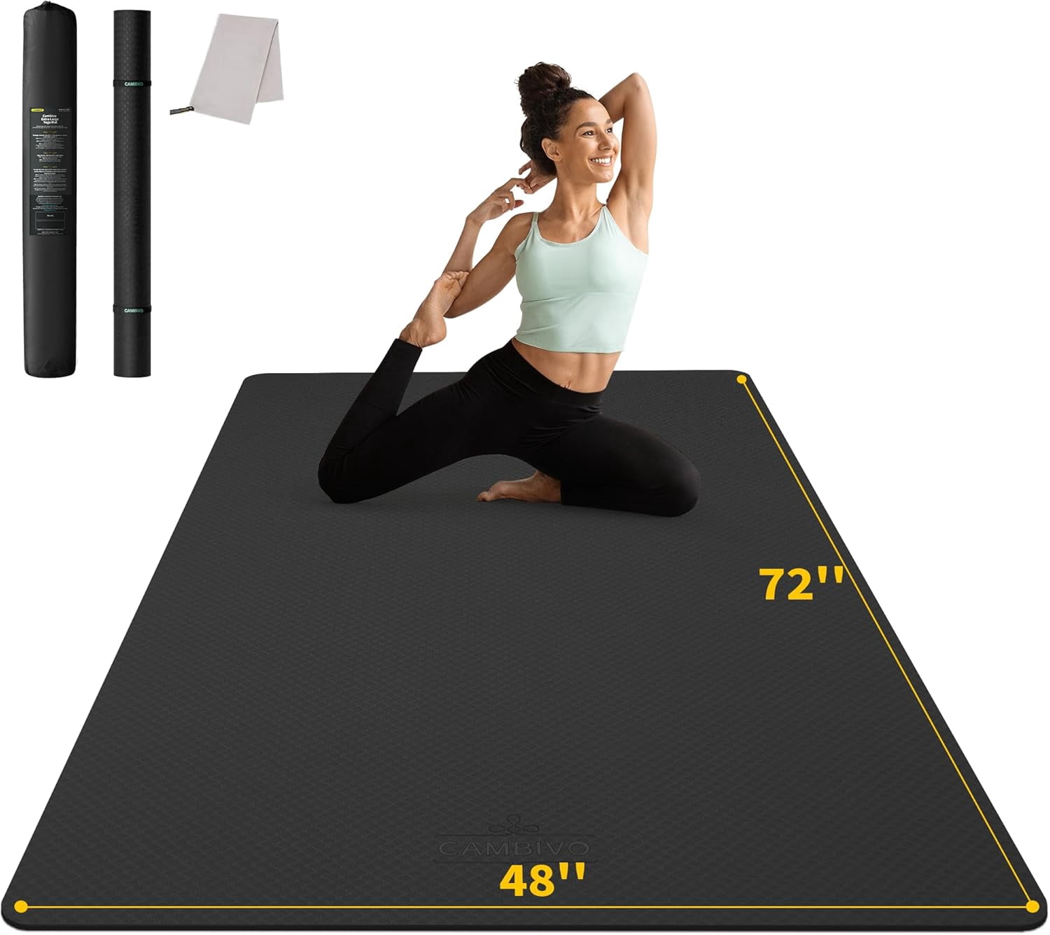 Large Yoga Mat (6'x 4'), Extra Wide Workout for Men and Women, 0.24''/0.32''/0.4''/0.48'' Thick Exercise Fitness TPE Home Gym, Yoga, Pilates, (Barefoot Exercise)