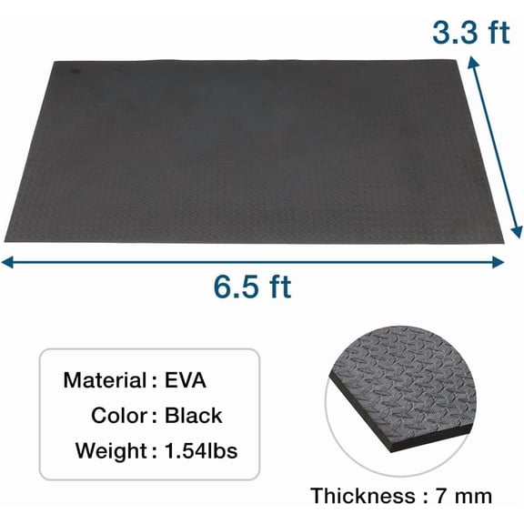 Large Yoga Mat, 7' x 3', 78" x 39" x 1/4", 7 mm Extra Thick Home Workout Floor, Men and Women, Non-Slip Barefoot Exercise Pad for Cardio Pilates Fitness Black
