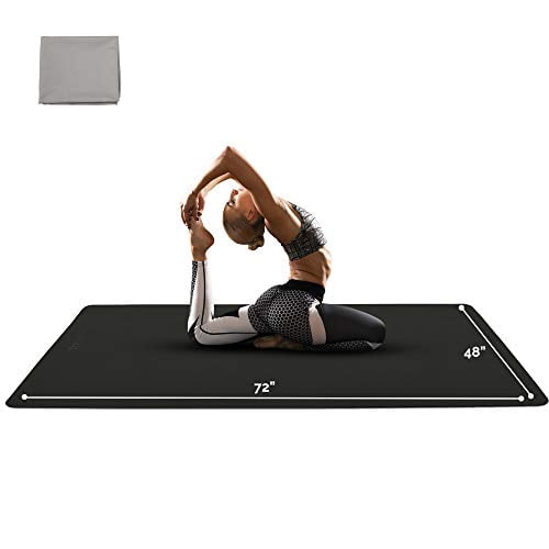 Gogokiwi Large Yoga Mat (6'x4') Extra Wide 1/4 Inch Thick Workout Mat for Home, Non Slip Fitness & Exercise Mat for Home Gym, Yoga, Pilates, Stretching, and Floor (Just Black)