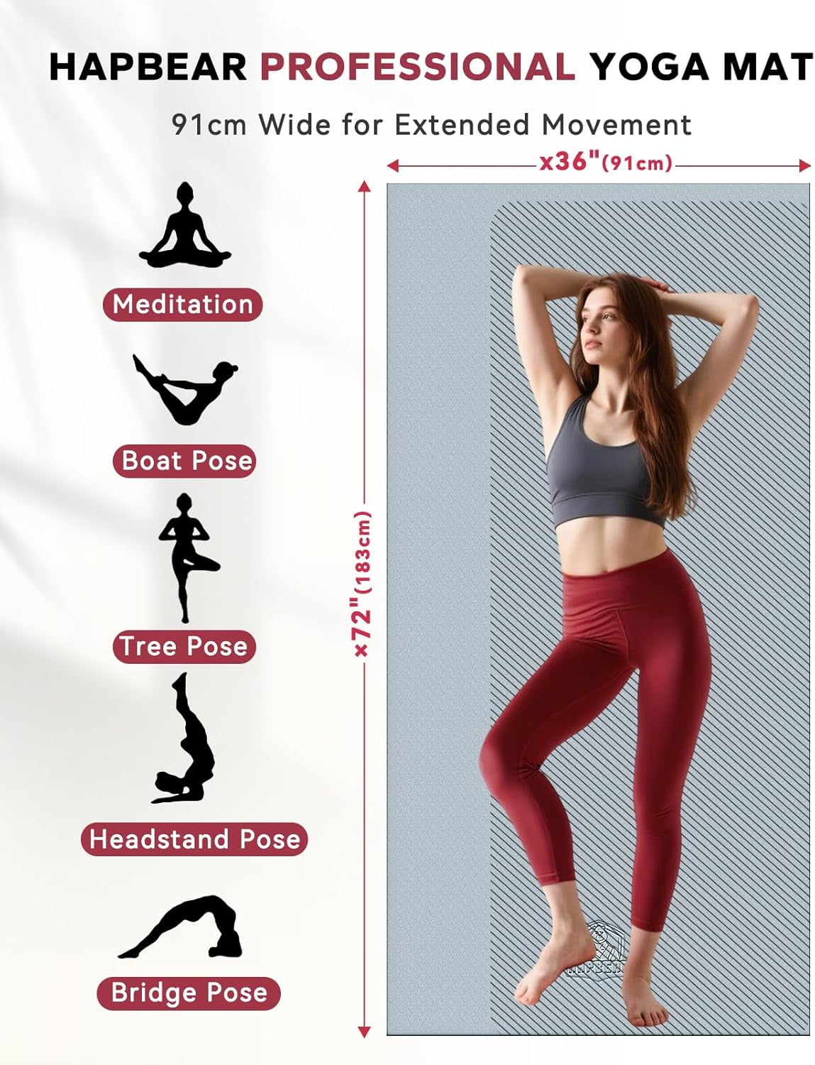 Large Yoga Mat - 72"x36" Extra Wide Exercise Mat - 1/4" Thick Dual Color PVC | Anti-Slip Surface & High Cushioning - Ideal for Yoga, Pilates & Home Workouts - Bonus Mesh Bag