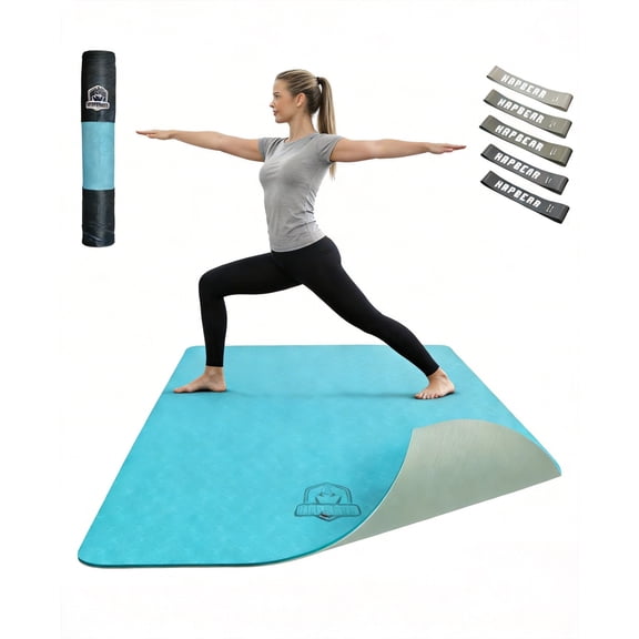 Large Yoga Mat 72"x36"x6mm, Non-Slip Thick Yoga Mat, Durable Exercise Mat & Workout Mat for Home Yoga, Pilates & Stretching, Includes Bonus Resistance Bands & Carry Bag