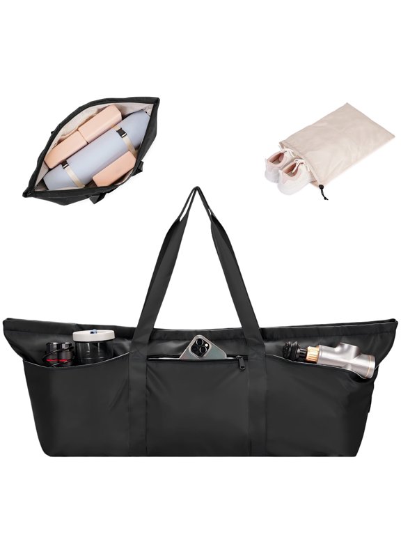 Large Yoga Mat Bag Carrier with Shoe Compartment & Wet Pocket Water Resistant Women Yoga Tote for Travel for Mat and Accessories, Black