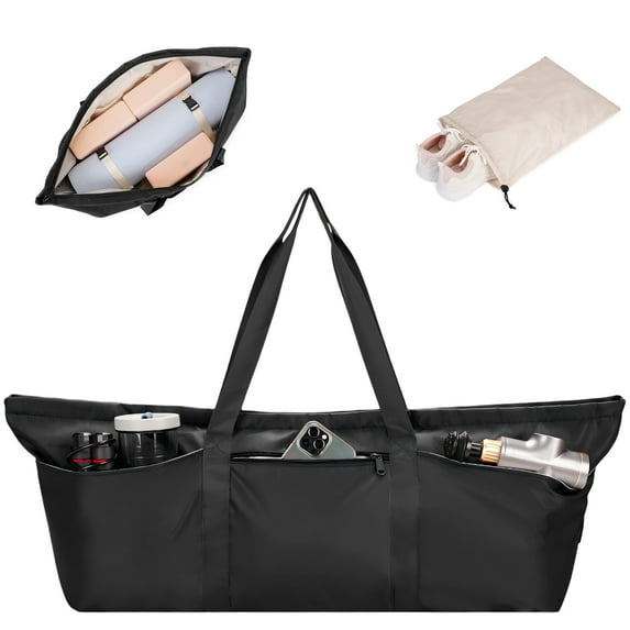 Large Yoga Mat Bag Carrier with Shoe Compartment & Wet Pocket Water Resistant Women Yoga Tote for Travel for Mat and Accessories, Black