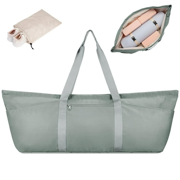 Narwey Large Yoga Mat Holder Bag with Shoes Compartment Wet Pocket Pilates Mat Carrier with Trolley Case Holder Strap for Women, Greenish Grey