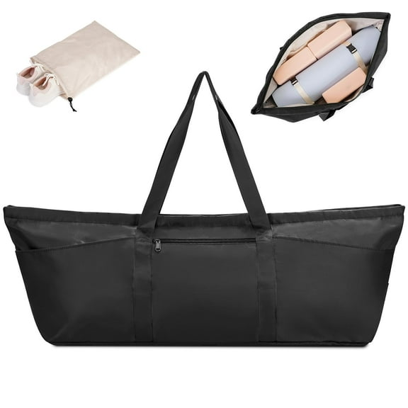 Large Yoga Mat Bag with Shoes Compartment and Wet Pocket Ladies Pilates Gym Tote Bag with Yoga Mat Holder Strap for Women Men Workout Carrier Stuff Accessories, Black