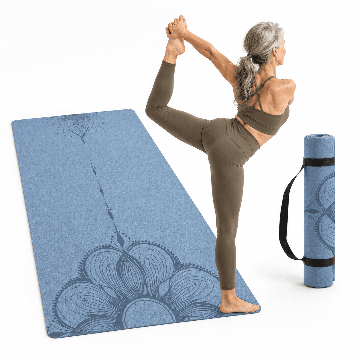 Large Yoga Mat, Blue-gray, 10mm Thick, Extra Wide for Fitness ...