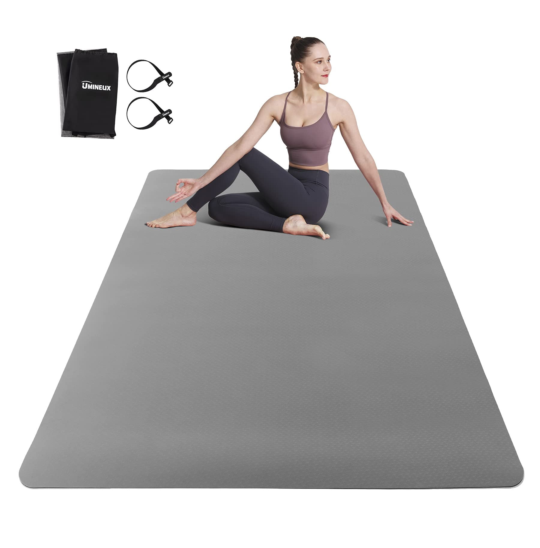 Large Yoga Mat for Men and Women 1/4 Inch Extra Thick All-Purpose TPE Fitness Mat, Non-Slip and Eco Friendly Exercise Mat for Yoga, Pilates, Stretching, Dark Grey and Black