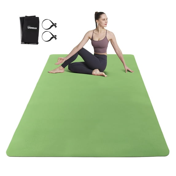 Large Yoga Mat for Men and Women 1/4 Inch Extra Thick All-Purpose TPE Fitness Mat, Non-Slip and Eco Friendly Exercise Mat for Yoga, Pilates, Stretching, Green and Black