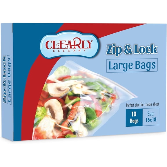 Large Zip and Close Storage Bags - 16" x 18", 2 Mil Thick, Resealable Zipper Top, 10-Pack