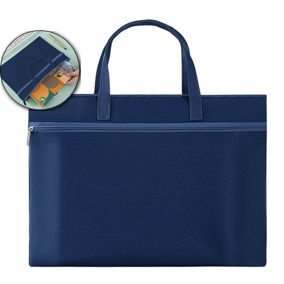 Large Zipper Bag with Handle, 13" X 9.3" Foldable 2 Pockets Organizer Pouch, Reusable Storage File Bag for Documents Travel Shopping