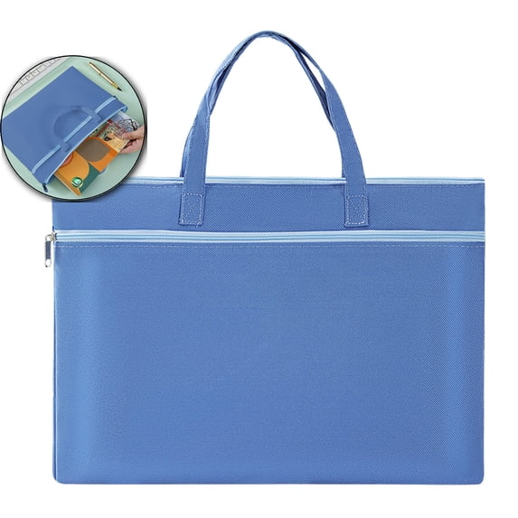 Large Zipper Bag with Handle, 13" X 9.3" Foldable 2 Pockets Organizer Pouch, Reusable Storage File Bag for Documents Travel Shopping
