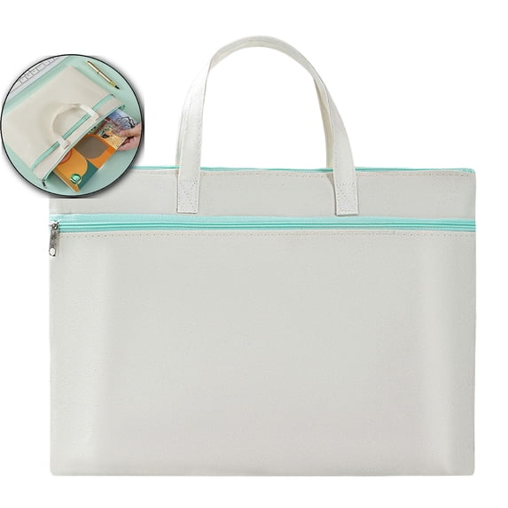 Large Zipper Bag with Handle, 13" X 9.3" Foldable 2 Pockets Organizer Pouch, Reusable Storage File Bag for Documents Travel Shopping