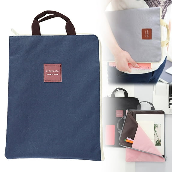 Large Zipper Pouch with Handle, Heavy Duty A4 Foldable Lightweight Canvas Document Storage Bag, File Organizer for Office Travel Books Papers Filing Folder (Blue) 10.63x13.78"