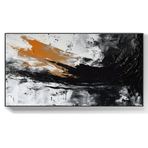 Large abstract black and white painting, black and white art black and white painting large modern textured black and white wall painting hallway art,(114*229cm)45*90 Inches,Unstretched,Frameless