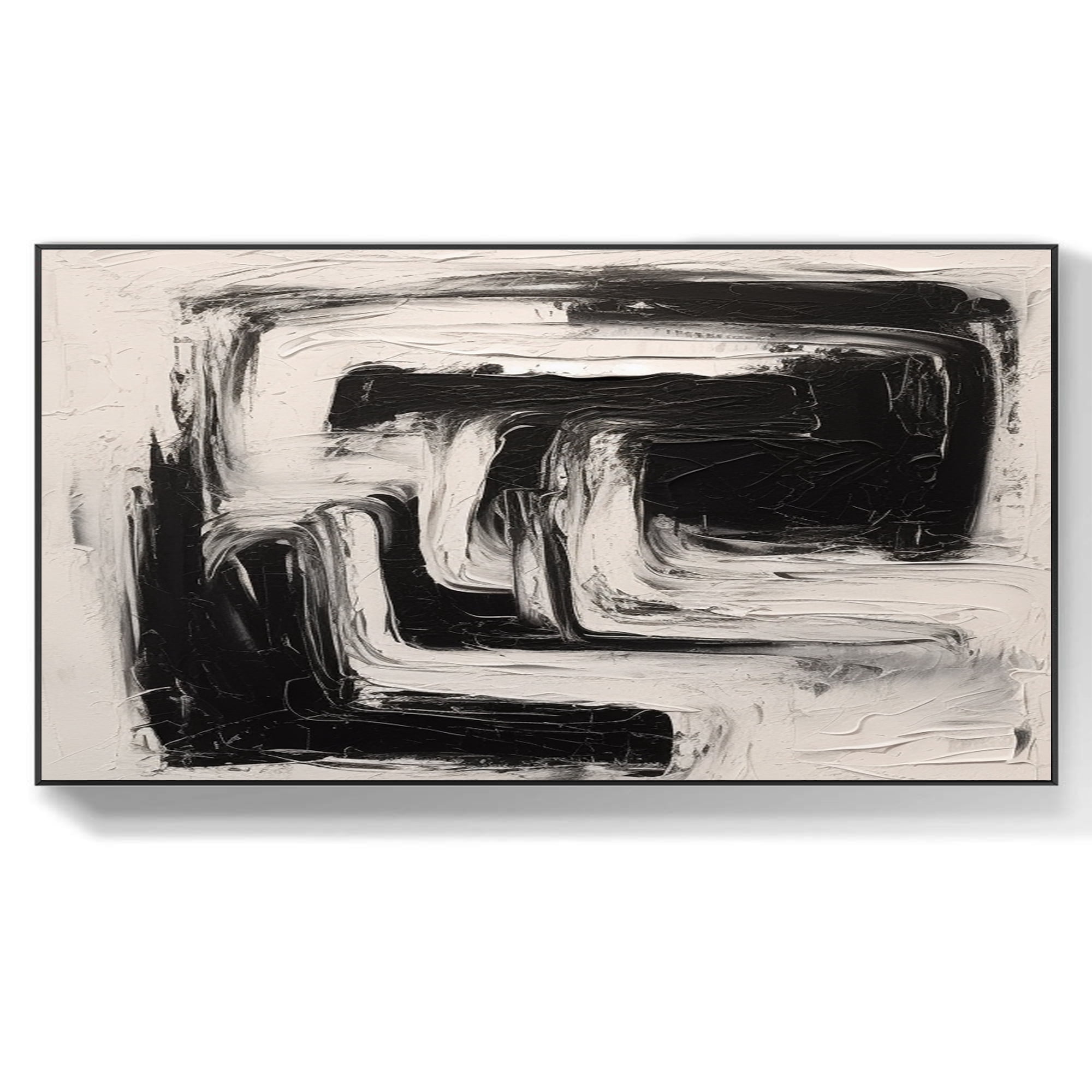 Large abstract black and white painting, black and white texture art ...