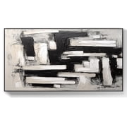 Large abstract painting original, white abstract painting , minimalist art, black and white painting, large wall canvas painting,41*81cm16*32 Inches,Unstretched,Frameless