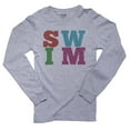 thumbnail image 1 of Large and Colorful Swim Big Letter Graphic Men's Long Sleeve Grey T-Shirt, 1 of 2