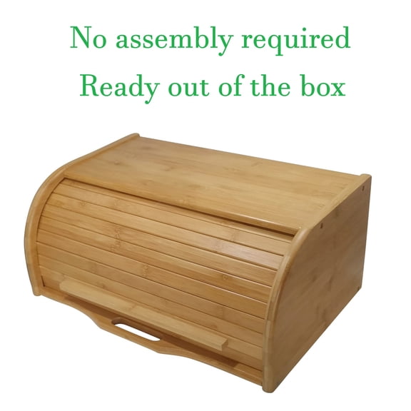 Large bamboo bread box bread basket wooden box storage boxes kitchen counter organizer, roll top breadbox. bread boxes for kitchen countertop. No assembly required