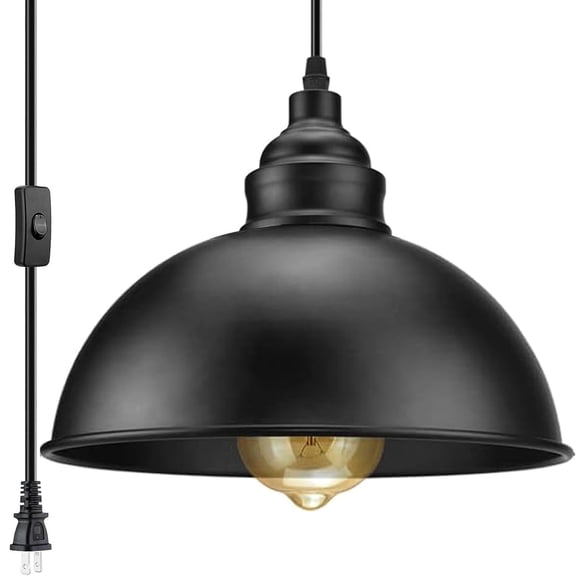 Large black Plug In Pendant Light Industrial Metal Lamps for Living Room Kitchen Dining Room
