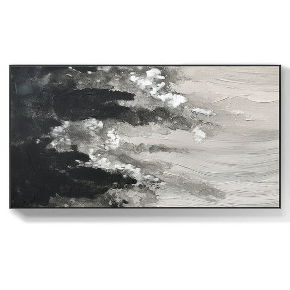 Large black abstract wall art, handmade acrylic grey painting, original black and white textured canvas decor, canvas wall art,(41*81cm)16*32 Inches,Unstretched,Frameless