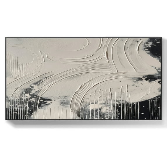 Large black wall art canvas black and white abstract line painting modern minimalist wall art contemporary textured wall art decoration,(102*203cm)40*80 Inches,Unstretched,Frameless
