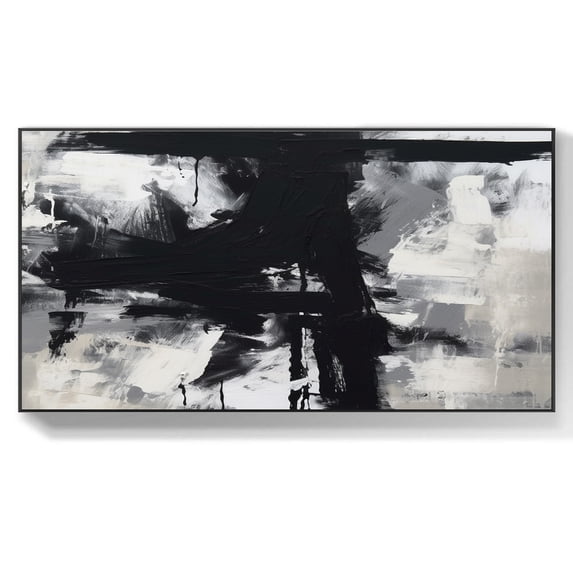 Large black wall art green and white abstract painting original black and white textured canvas wall art modern abstract art entrance wall art,(122*244cm)48*96 Inches,Unstretched,Frameless
